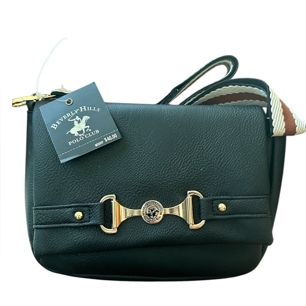 Beverly Hills Polo Club - Black Purse with Gold Hardware & Guitar Strap NWT